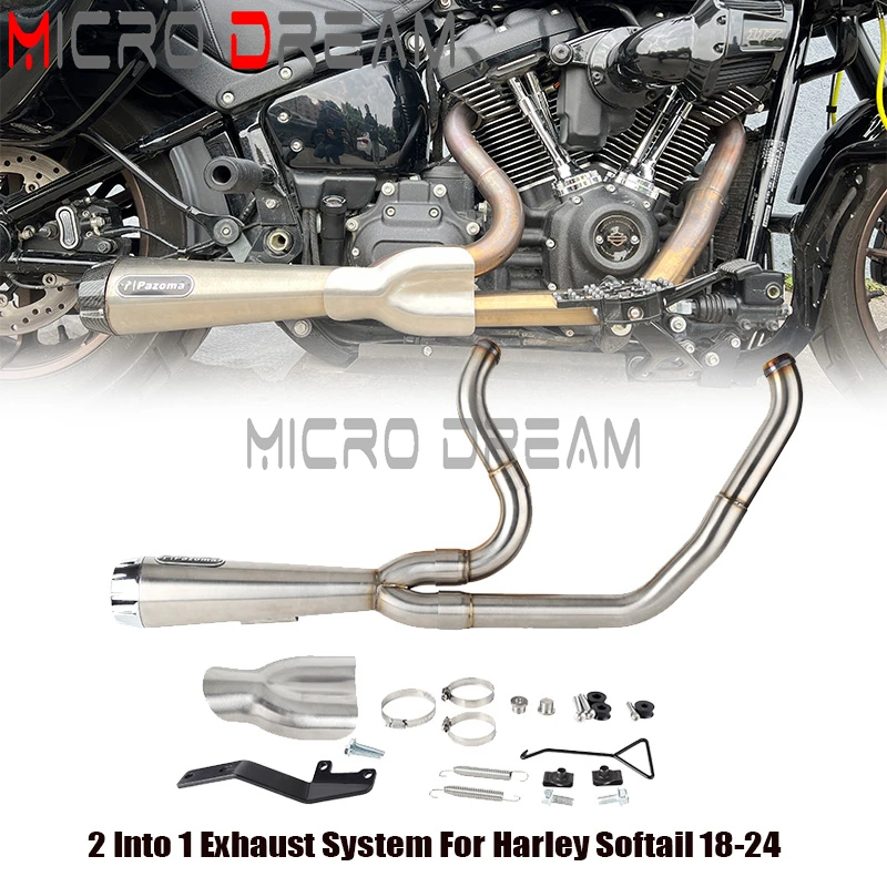 2-into-1 Full Complete Exhaust System For Harley Softail Low Rider S ST EI Diablo Street Bob 2018-up Swept-up Muffler Pipes