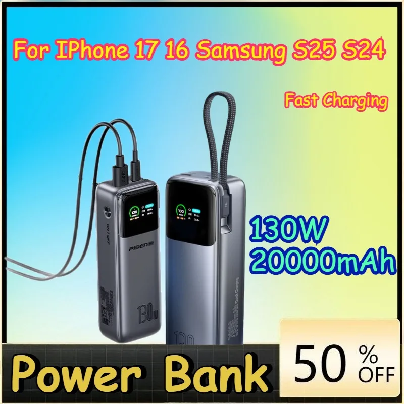 

130W 20000mAh Power Bank Fast Charging for IPhone 17 16 Samsung S25 S24 Portable Powerbank for Laptops Macbook Pro PowerBank