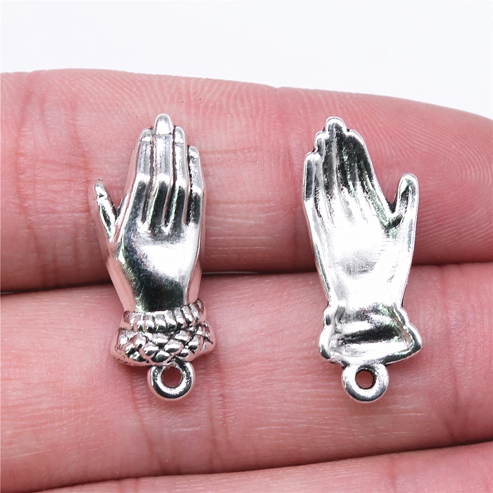 WYSIWYG 4pcs 26x10mm Vintage Hand Charm For Jewelry Making Antique Silver Color Antique Bronze Color Palm Pendants Charm