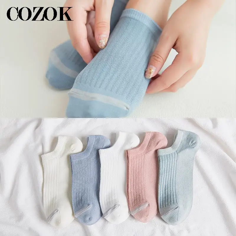 5 Pairs/pack Low Tube Socks Women Simple College Style Students Ankle Socks Invisible Breathable Short Tube Quality Cotton Socks