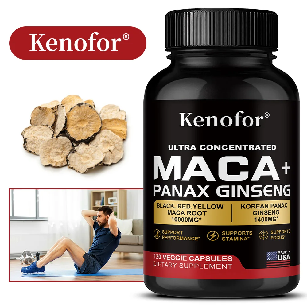Maca Root Capsules with Ginseng, Support Daily Physical Vitality, Stamina Endurance, Mood Balance & Body Sub-Health Conditioning