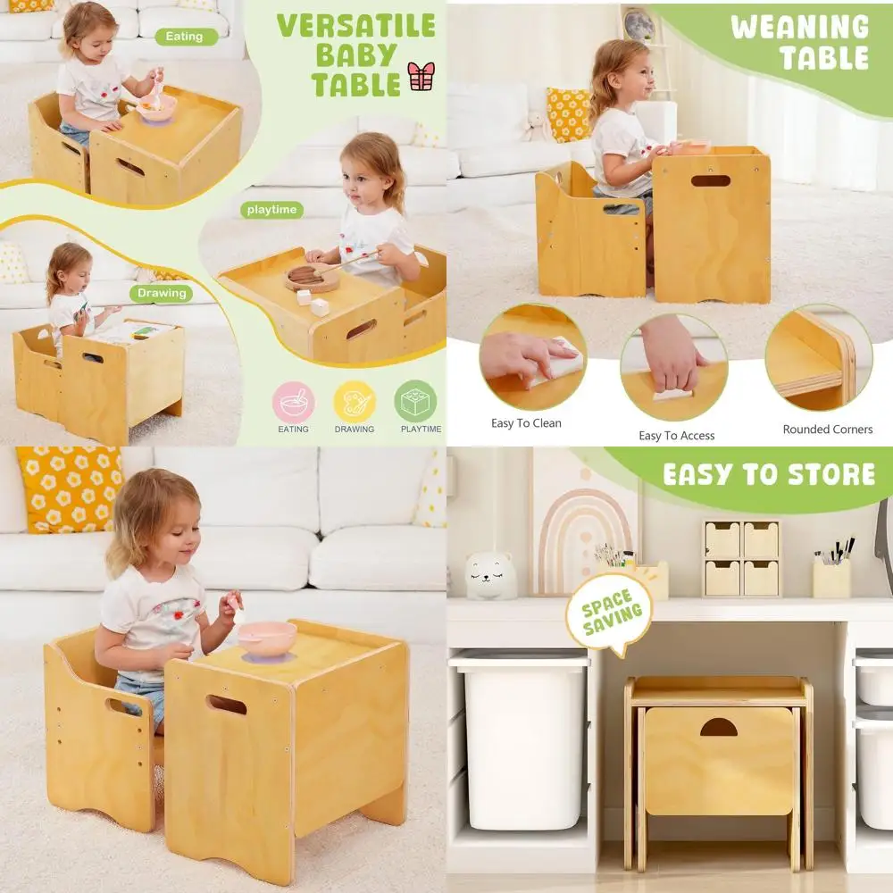

Adjustable Height Wooden Toddler Table and Chairs Set, Activity Step Stools for Kids, Perfect for Play, Eating, Reading
