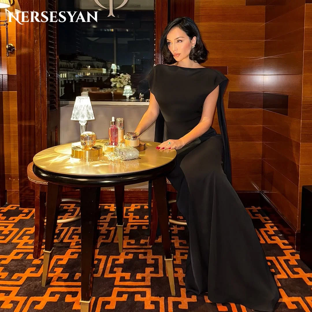 

Nersesyan Черное вечернее платье русалки с открытыми плечами, атласное женское вечернее платье, облегающее вечернее платье макси, abiti da festa по индивидуальному заказу