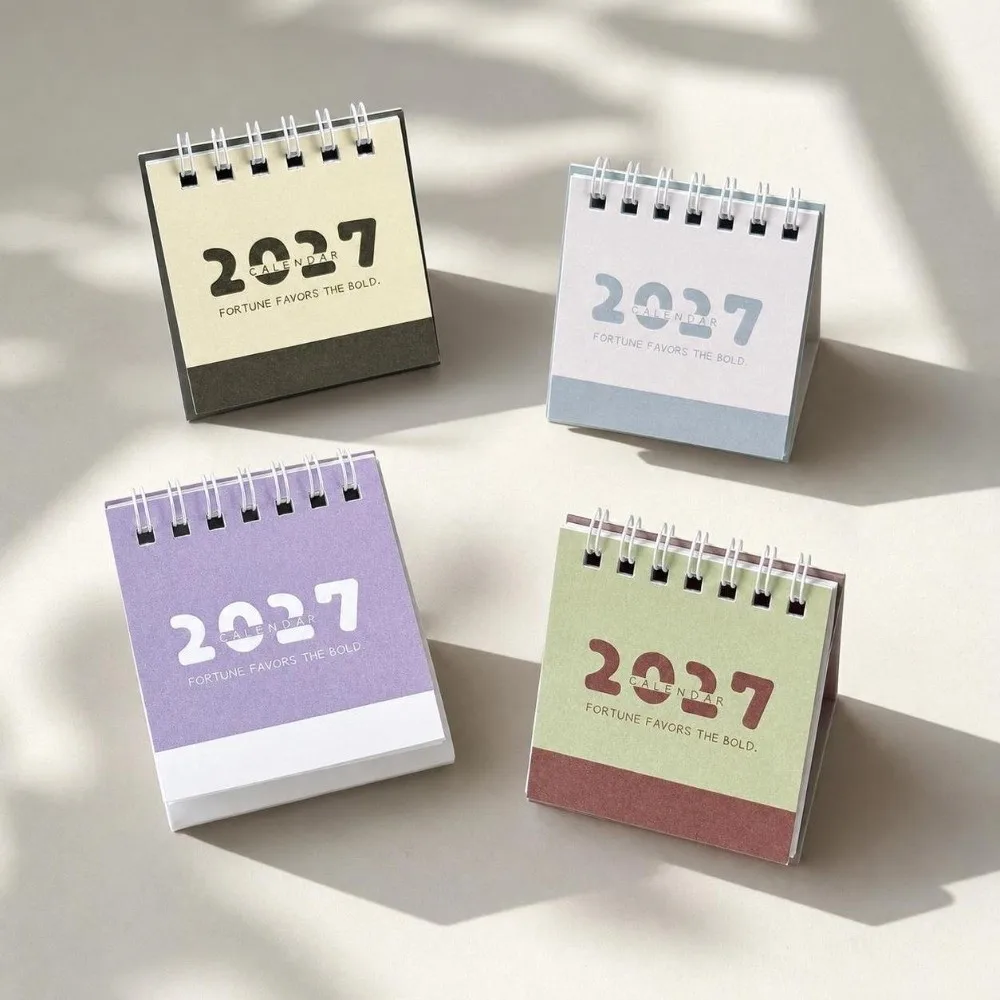 Creative 2027 Mini Calendar Thick Paper Portable Office Desktop Calendar Simple Spiral Binding Checklist Planner Gifts