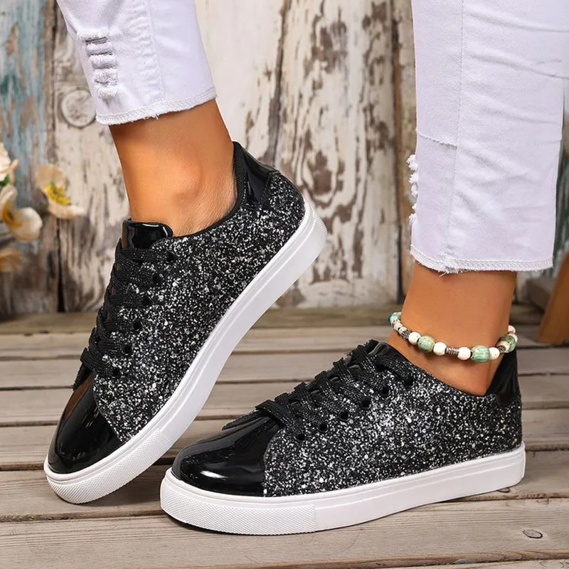 

Bling Women Sneakers Golden Shoes Casual Female Breathable Sneakers Lace Up Outdoor Sport Women Vulcanize Shoes Zapatos De Mujer