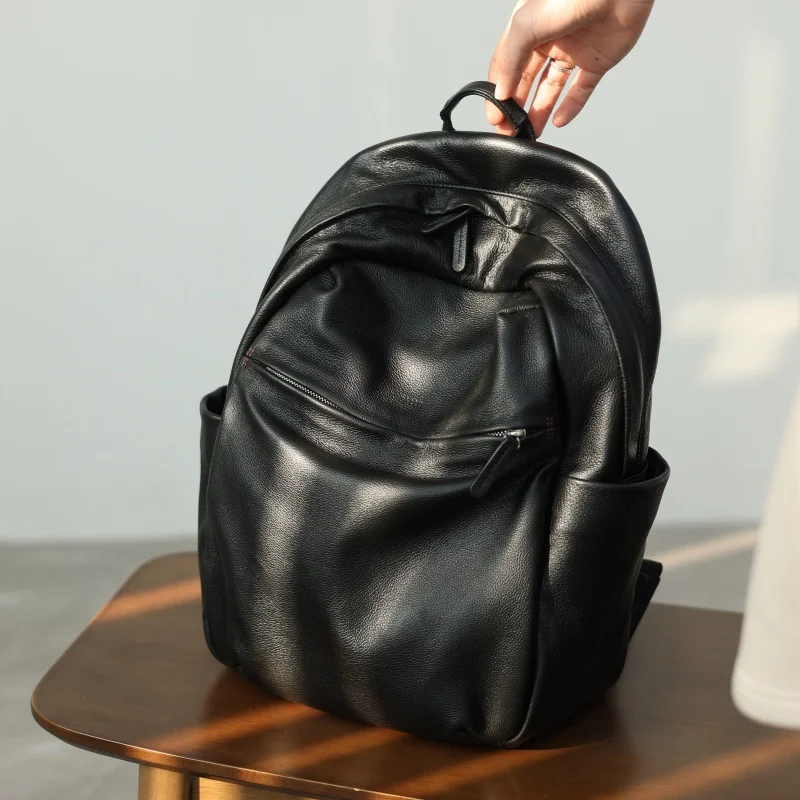 

Роскошный рюкзак из натуральной кожи с отделением для ноутбука, мягкий, большой вместимости, модный, для женщин и мужчин