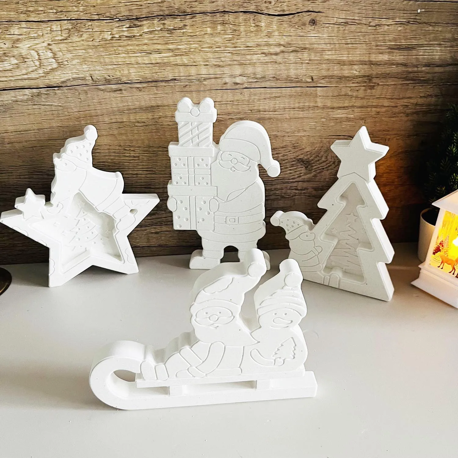 Christmas Series Santa Claus Sled Star Silicone Mold For Candle Gypsum Resin Making Christmas Gift Ornament Home Decoration