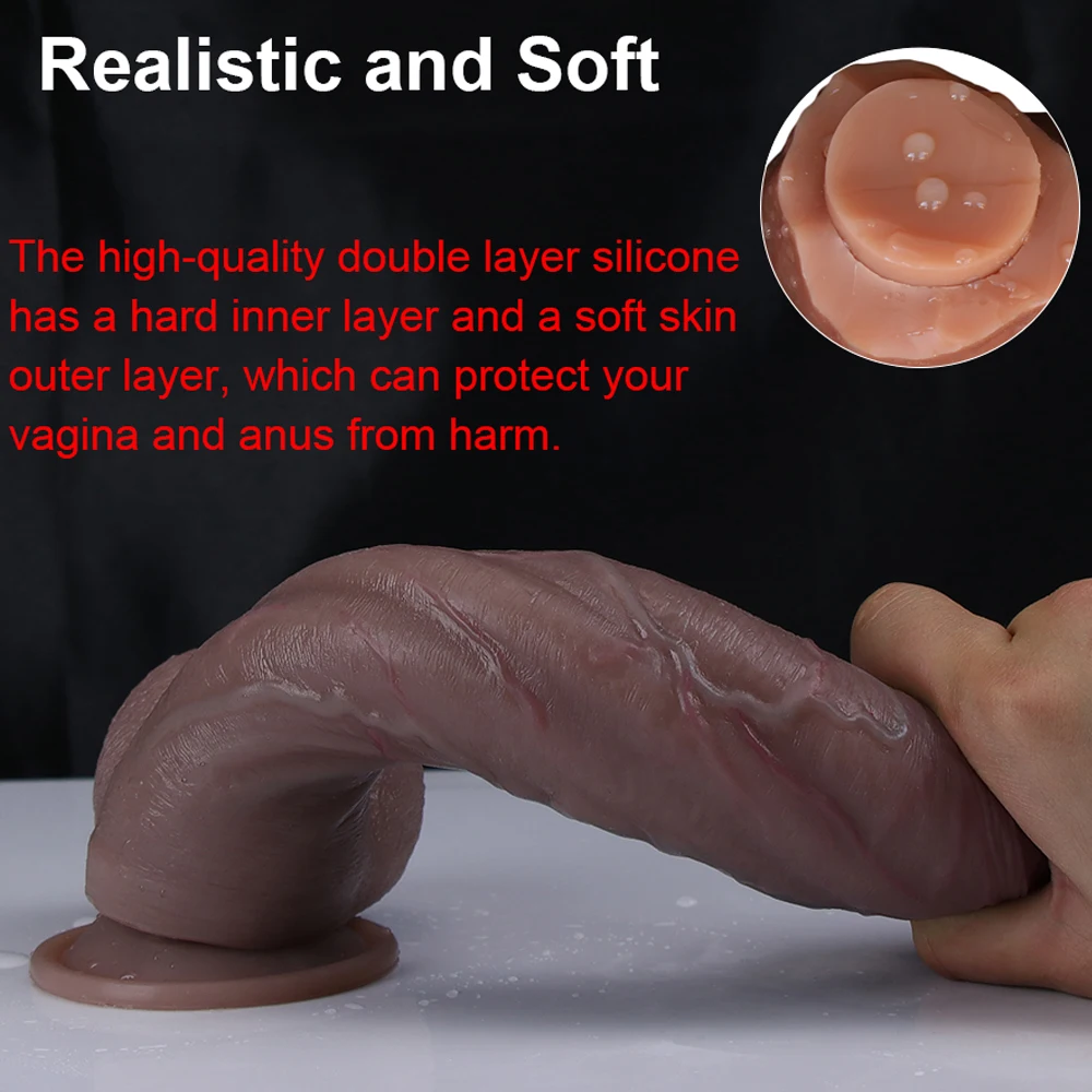 Realistic Dildo Strong Black Big Penis Soft Silicone Thrusting Strapon Female Masturbator Anal Vagina Orgasm Adult Sex Toys Shop