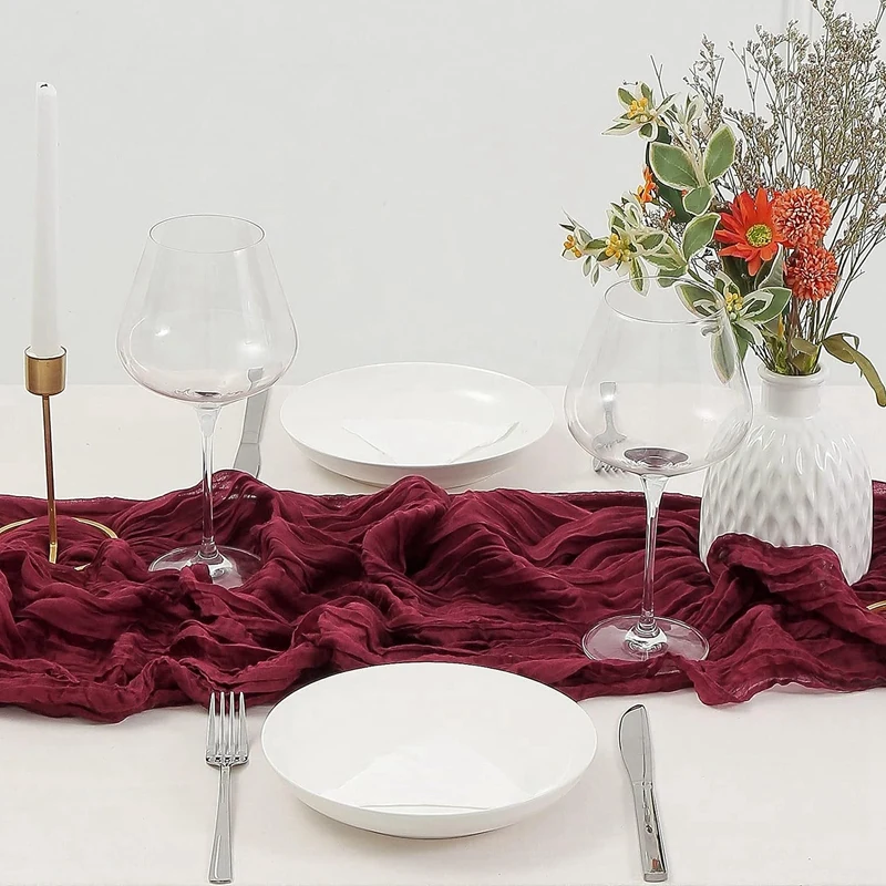 4Pcs Cheesecloth Table Runner Table Runner Rustic Sheer Runner Long For Wedding Claret