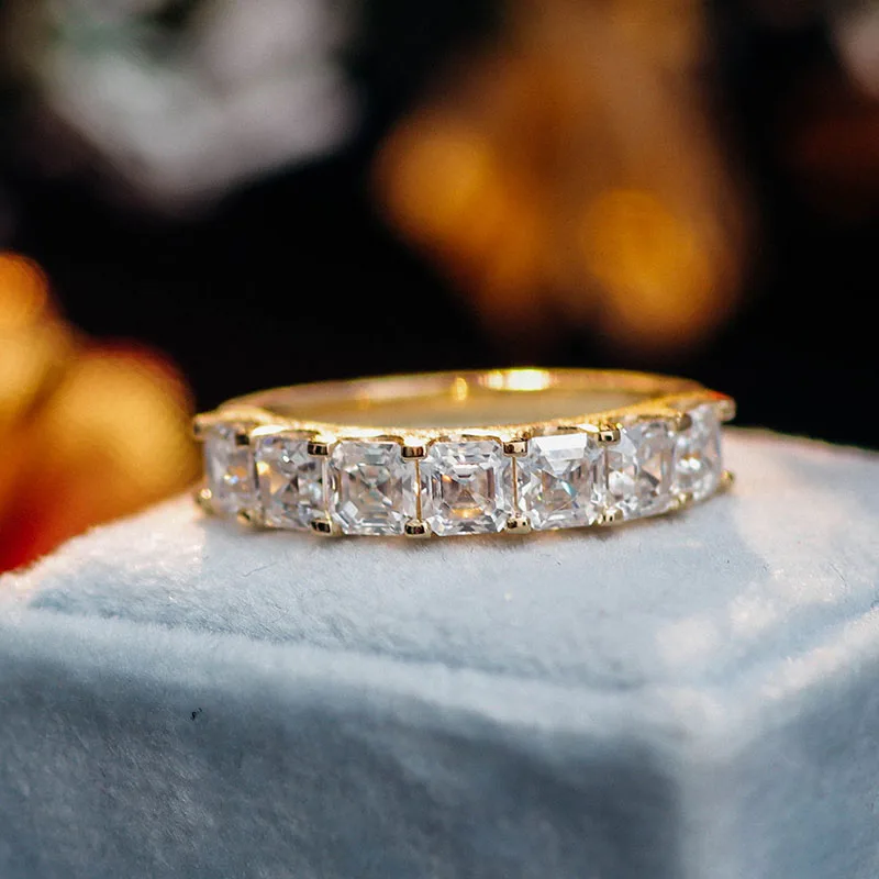 Provence 10K/14K/18K Moissanite Eternity Rings for Women Asscher Cut D Color Promise Rings Custom Jewelry With GRA Certificate