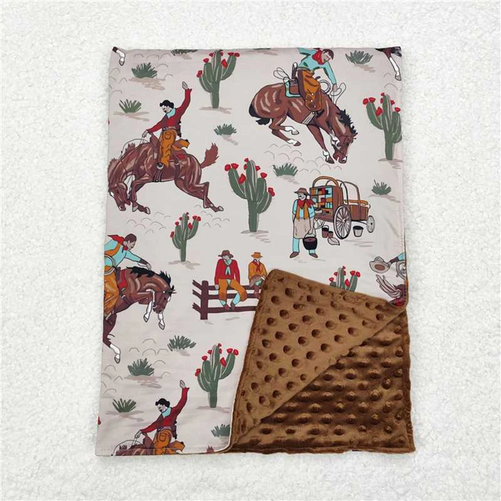 BL0069 RTS cobertor de bebê cobertor ocidental cavalo marrom minky blanket29 * 43 polegadas
