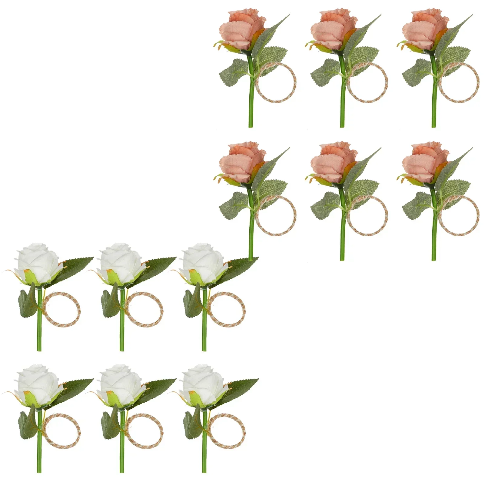 6Pcs Artificial Flower Rose Napkin Rings Table Decoration for Home Wedding Party Dinning Napkin Ring Holder