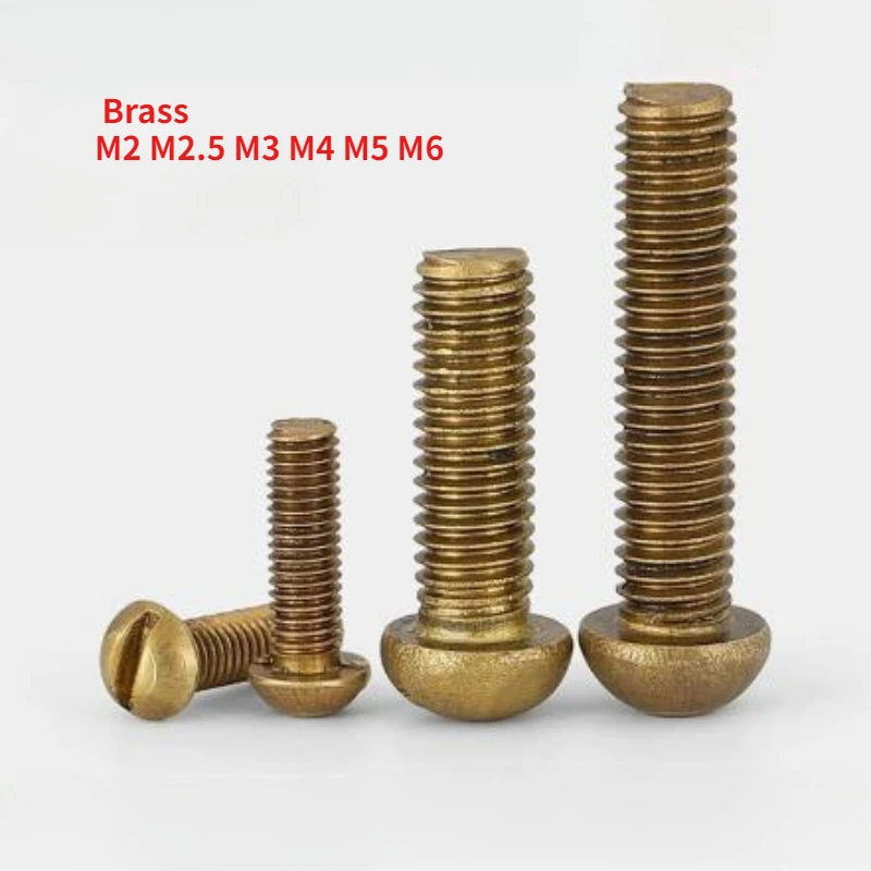 10-30pcs M2 M2.5 M3 M4 M5 M6 Solid Brass Copper Half Round Pan Head Mushroom Head Slotted Drive Head Machine Screw Bolt GB67