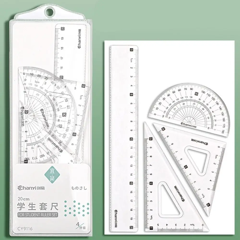 Simple Multifunctional Straight Triangle Ruler Protractor Set Transparent 4 in 1 Drawing Ruler INS Style Drafting Ruler Office