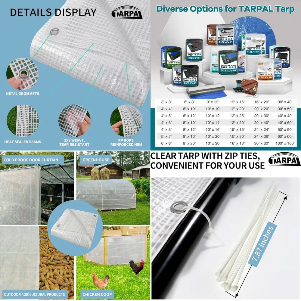 10x10 Heavy-Duty Waterproof Tarp with Grommets or Zip Ties for Small Greenhouse, Outdoor Garden, Farm, Chicken Coop