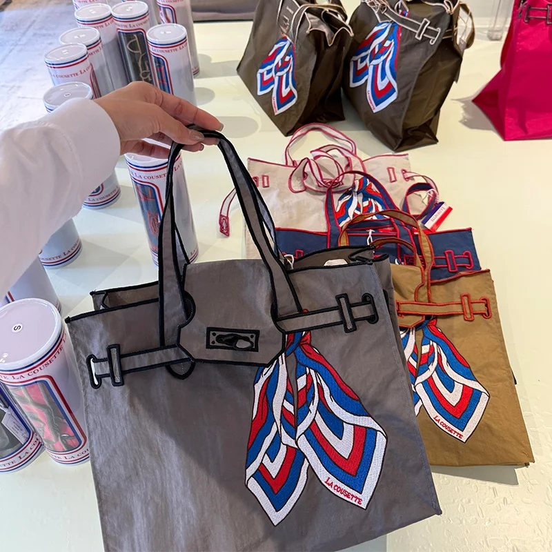 

LA COUSETTE Japanese Sle Embroidered Canvas Tote Bag Lightweight oulder Bag Commuter Handbag Soft Nylon Material