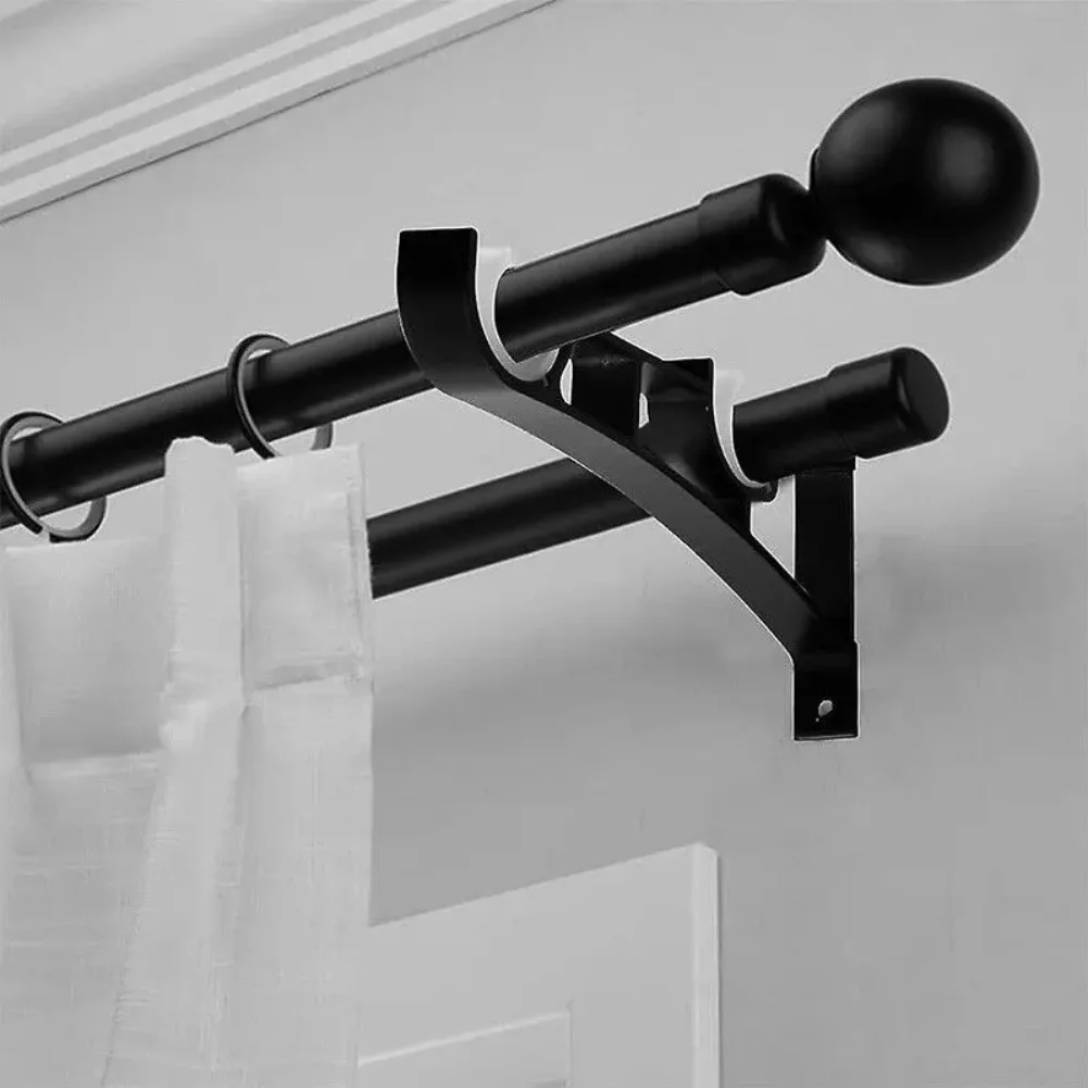 2Pcs Curtain Rod Brackets Secure Locking Thickened Double Rod Support Aluminum Alloy Curtain Bracket Curtain Rod Hangers