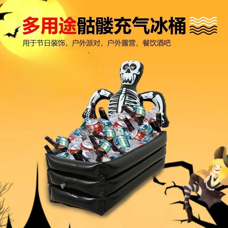 

Halloween Skull Ice Bucket PVC Drink Cooler Party Decor Storage Tub
