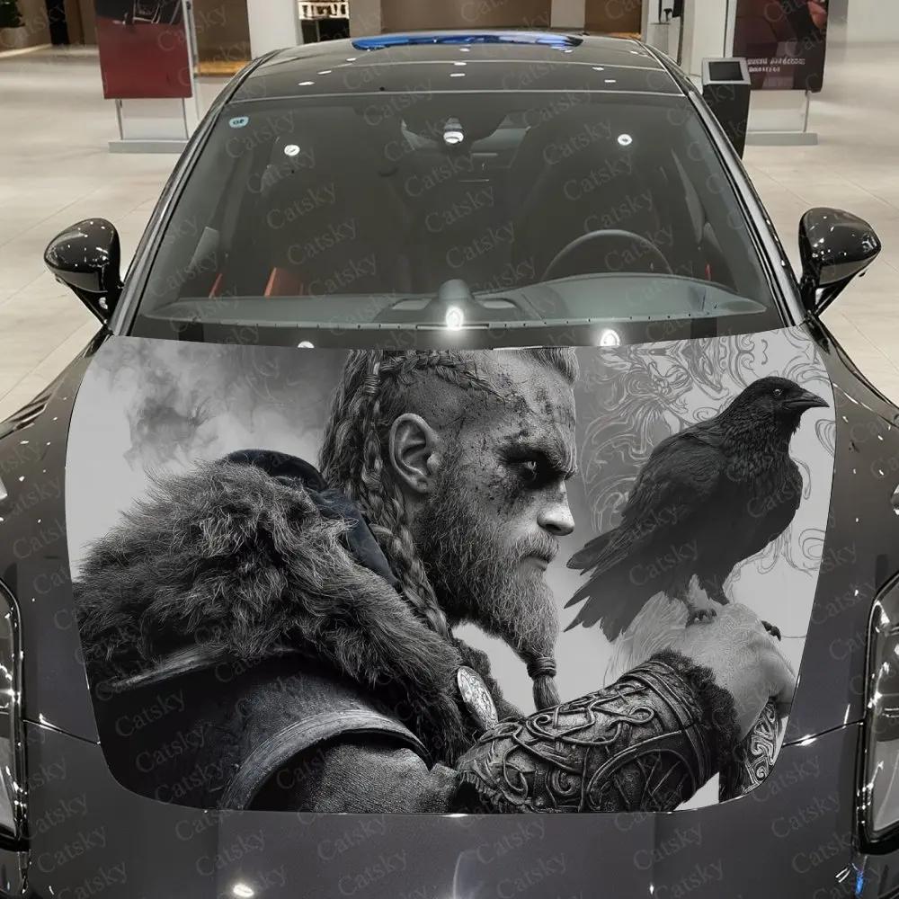 Barbarian Rider Car Vinyl Wrap, PVC Waterproof Car Hood Sticker, Self-Adhesive Scratch-Resistant Stickers for Engine Cover