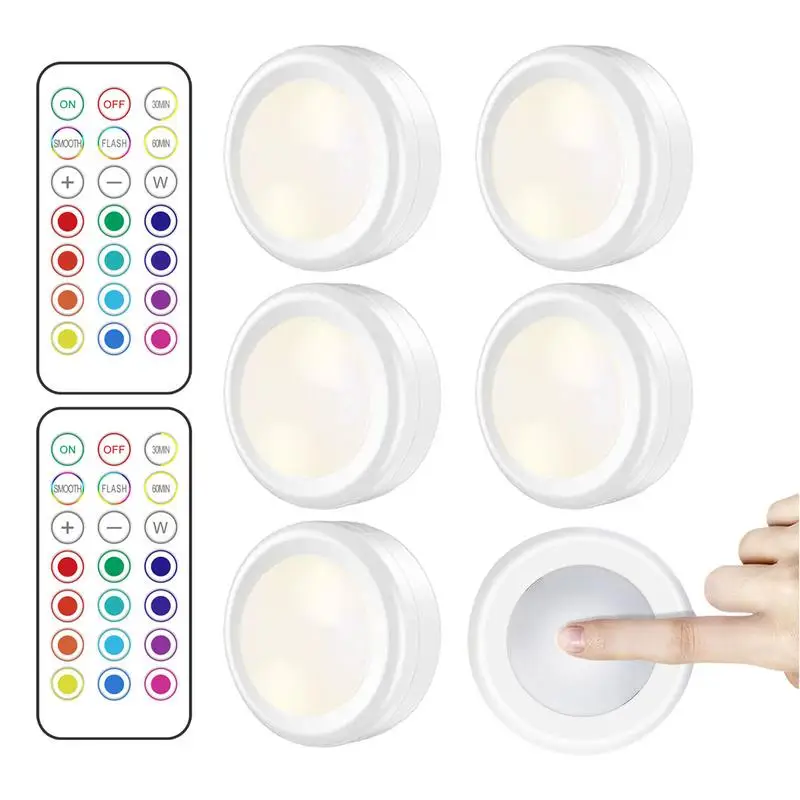 

LED Puck Lights LED Lighting With Remote 6PCS Color Changing Stick On Lights With Timing Function For Bookcase Pantry Desk