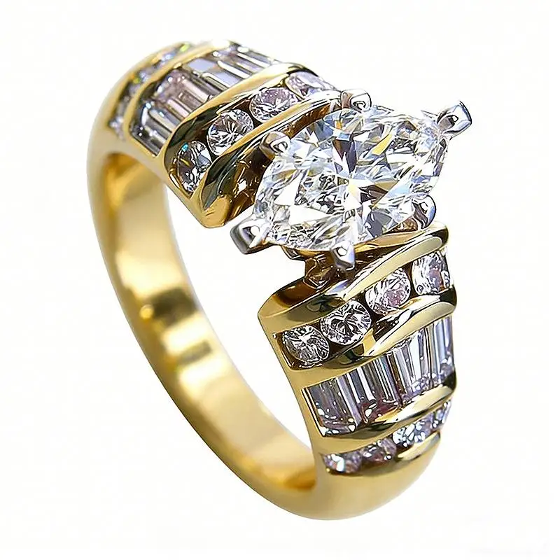 Huitan Wunderschöner zweifarbiger Damenring für Party- und Hochzeitsaccessoires, eingelegt mit hellem Marquise-CZ, modischer, bezaubernder Schmuck für Damen