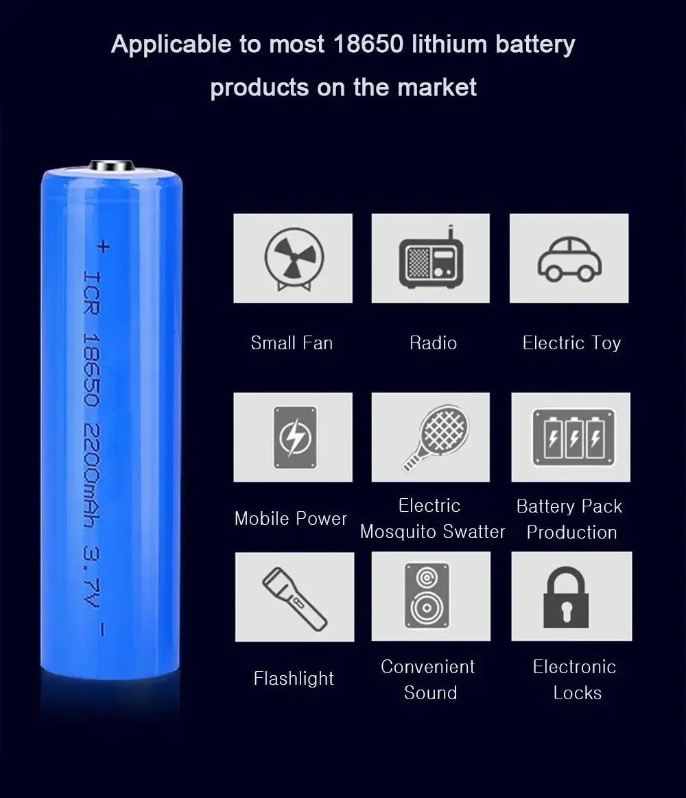 2PCS 18650 Battery True Capacity 100% New Original 3.7v 2200mah 18650 Rechargeable Lithium Battery for Flashlight Batteries