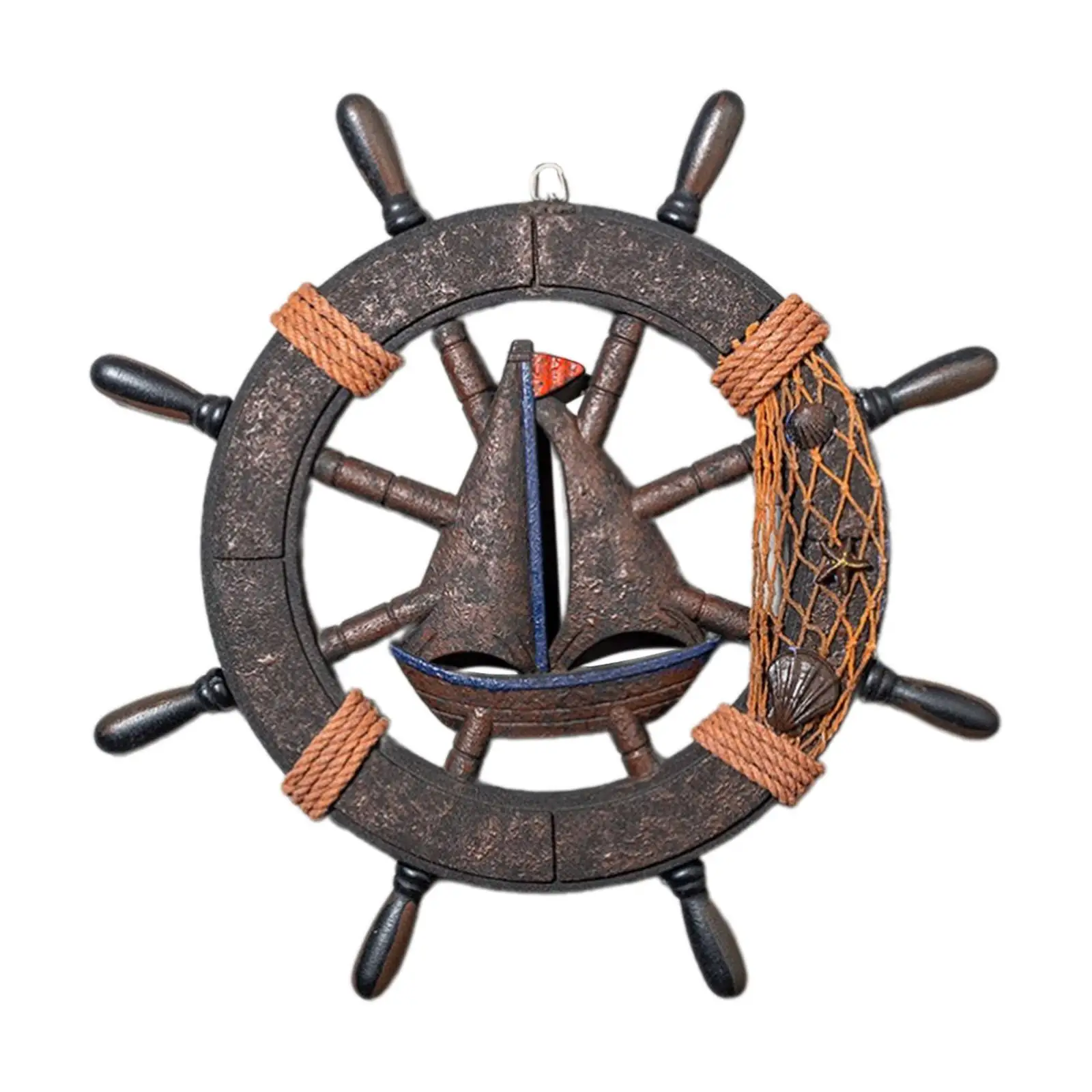 Boat Rudder Wall Sculpture Hotel Hanging Ornament Wooden Ship Steering Wheel Without Net32x3x32cm