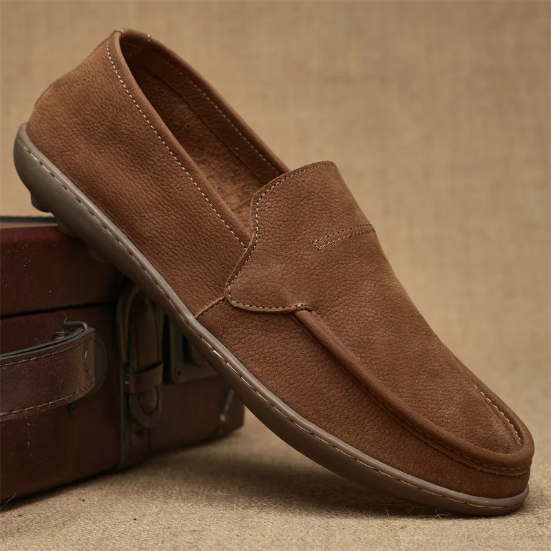 

Brown British Style Men Causal Shoes Genuine Leather Slip On Men Shoes High Quality Loafers man Shoes Zapatos Hombre