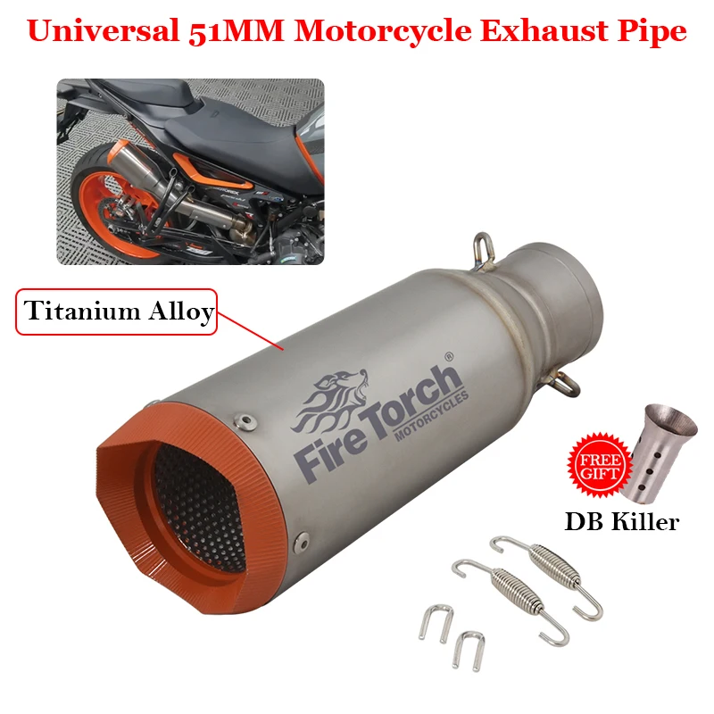 

Universal 51mm Titanium Alloy Motorcycle Exhaust System Pipe Moto Escape Muffler DB Killer For KTM 790 GSXR1000 S1000RR MT09 R1M