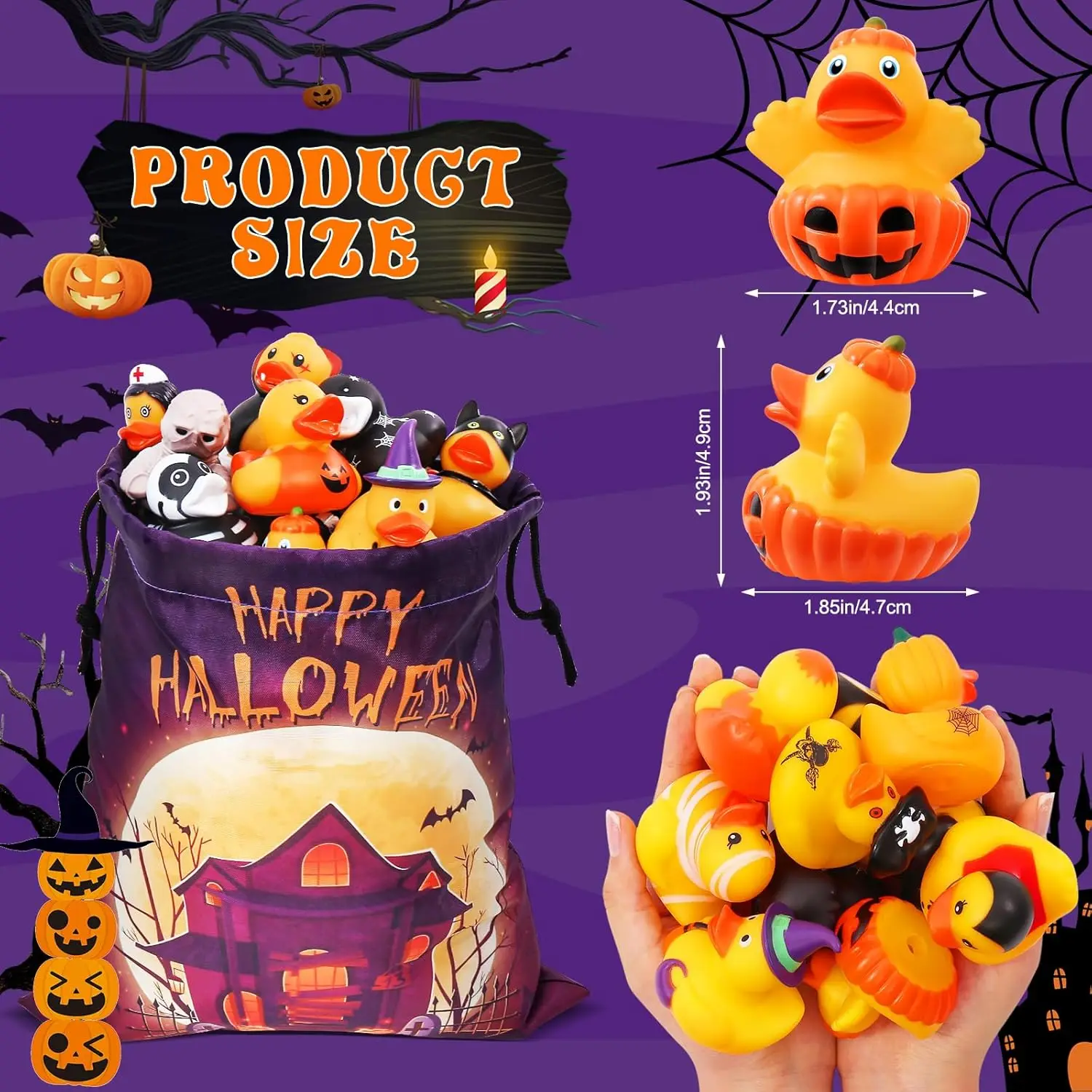 Halloweenowa gumowa kaczka luzem z torbą impreza z okazji Halloween Goodie wypełniacz do torebek, Jeep Ducks do kaczki zabawka do kąpieli, nagroda w klasie