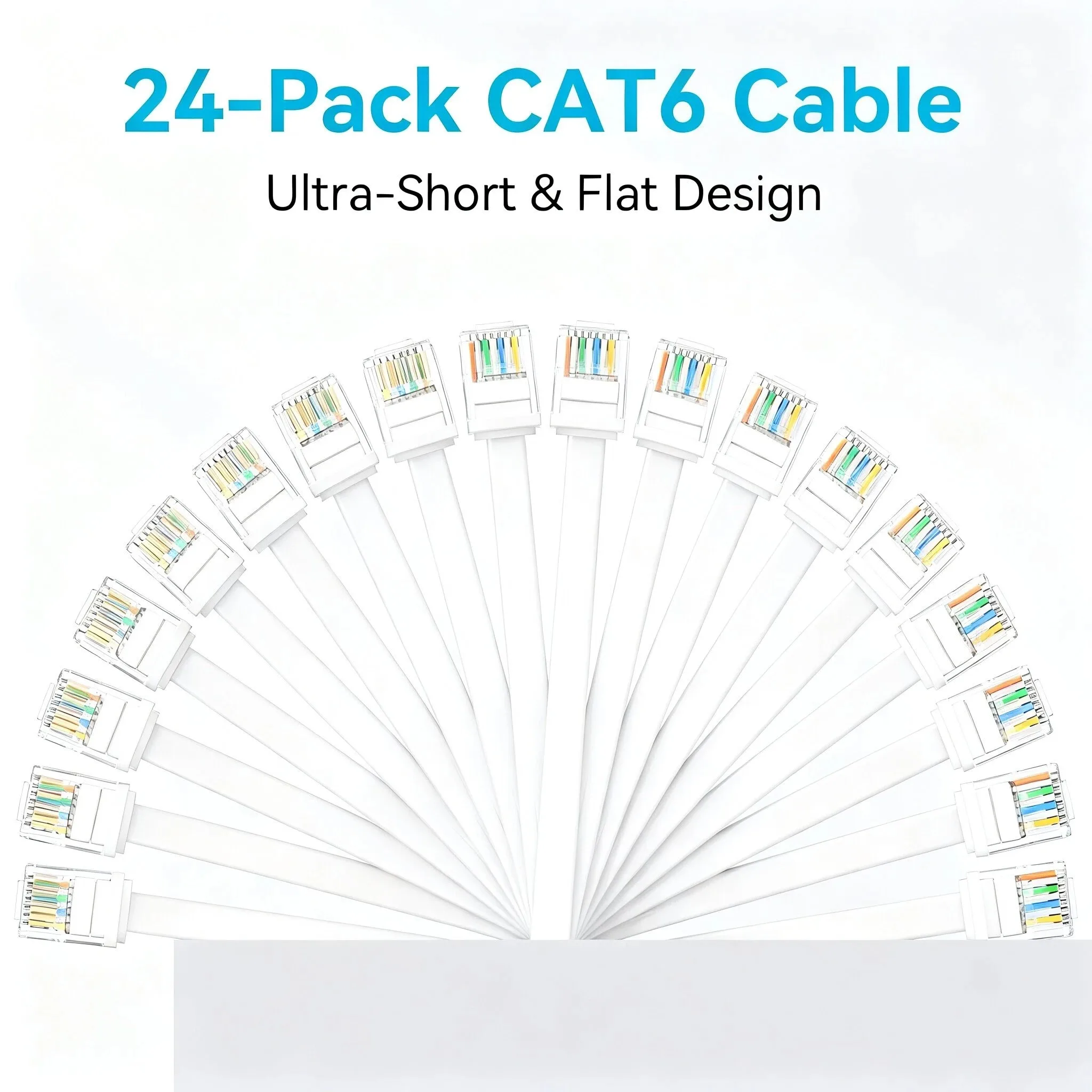 24 Pack CAT6  0.1-0.5M  Ultra Short Flat Ethernet Cable Slim Low Profile RJ45 Patch Cord for Narrow Wall Gap Switch Networking