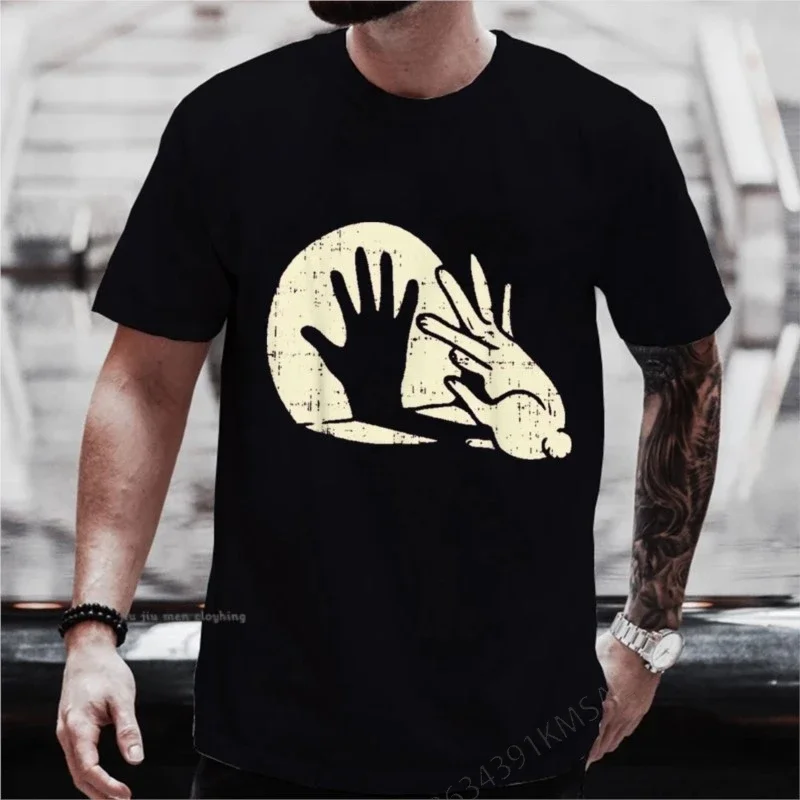 

Funny Rabbit T-Shirt Animal Bunny Lover Shadow Play Pun Gift Cotton TShirt O-neck Loose Fashion Tops Tees Men Oversized Tshirts