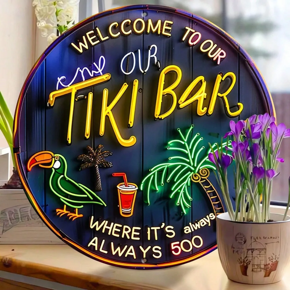 1PC Retro Tiki Bar Decor: 8X8 Inch Round Metal Sign! 