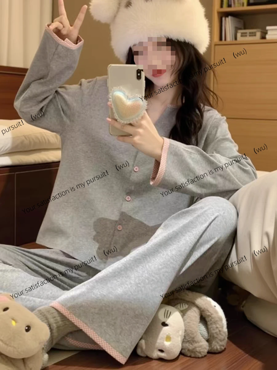 

ZOCI-Pure Cotton Spwear Women's Spring Autumn Long Sve Home Clothes Set 2024 New Sle Youthful Comfortable Home Faion