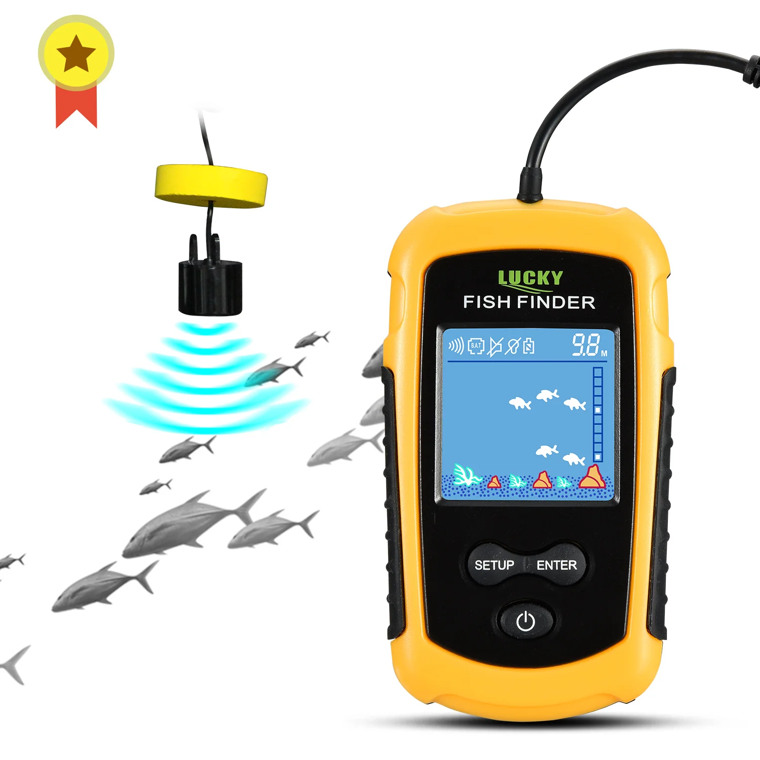 

FFC1108-1 Alarm 100M Portable Sonar Fish Finders 45 degrees Sonar Coverage Echo Sounder Alarm Transducer Lake Sea Fishing