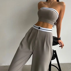 Sporty Crop Top Pants Set Elegant Tracksuit Women Tank Y2k Tops Pant Sets Two Pieces Set Sweatshirts Trousers Matching Sets