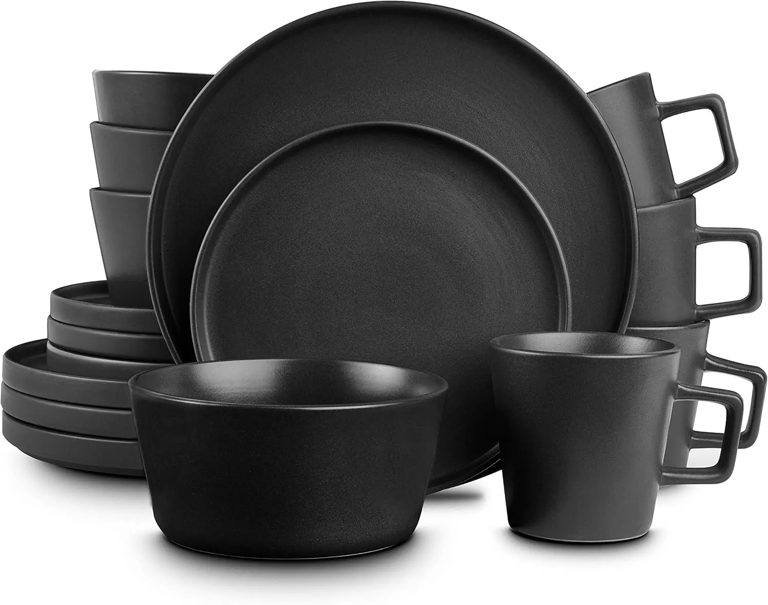 

Coupe Dinnerware Set, Service For 4, Black Matte