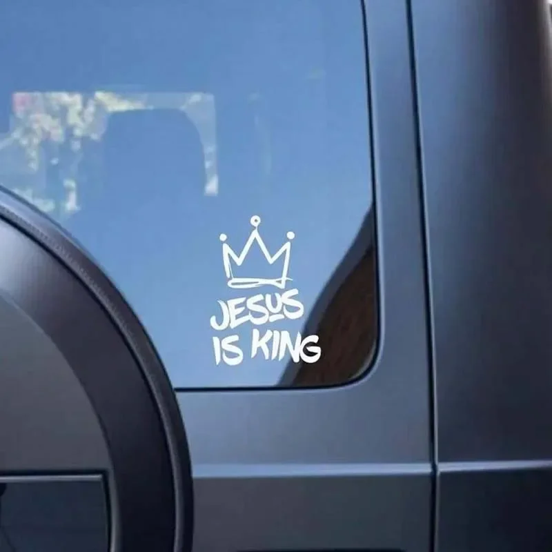1Pc Jesus Is King Sticker Waterproof PVC Vinyl Decal Crown Car Bumper Window Sunproof Fade Resistant Religious Christian