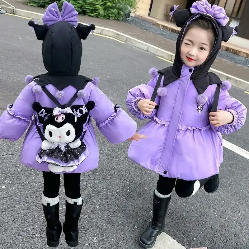 

Sweet My Melody Anime Kawaii Kuromi MINISO Ins Fashion Long Sleeve Warm Coat Cute Hooded Jacket Clothing Gifts for Kids