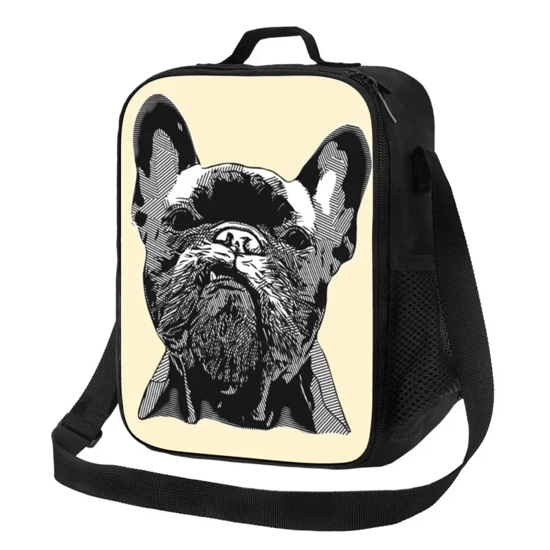 

Cute French Bulldog Geometric Portable Lunch Boxes Women Pet Dog Cooler Thermal Food Insulated Lunch Bag Kids School Children