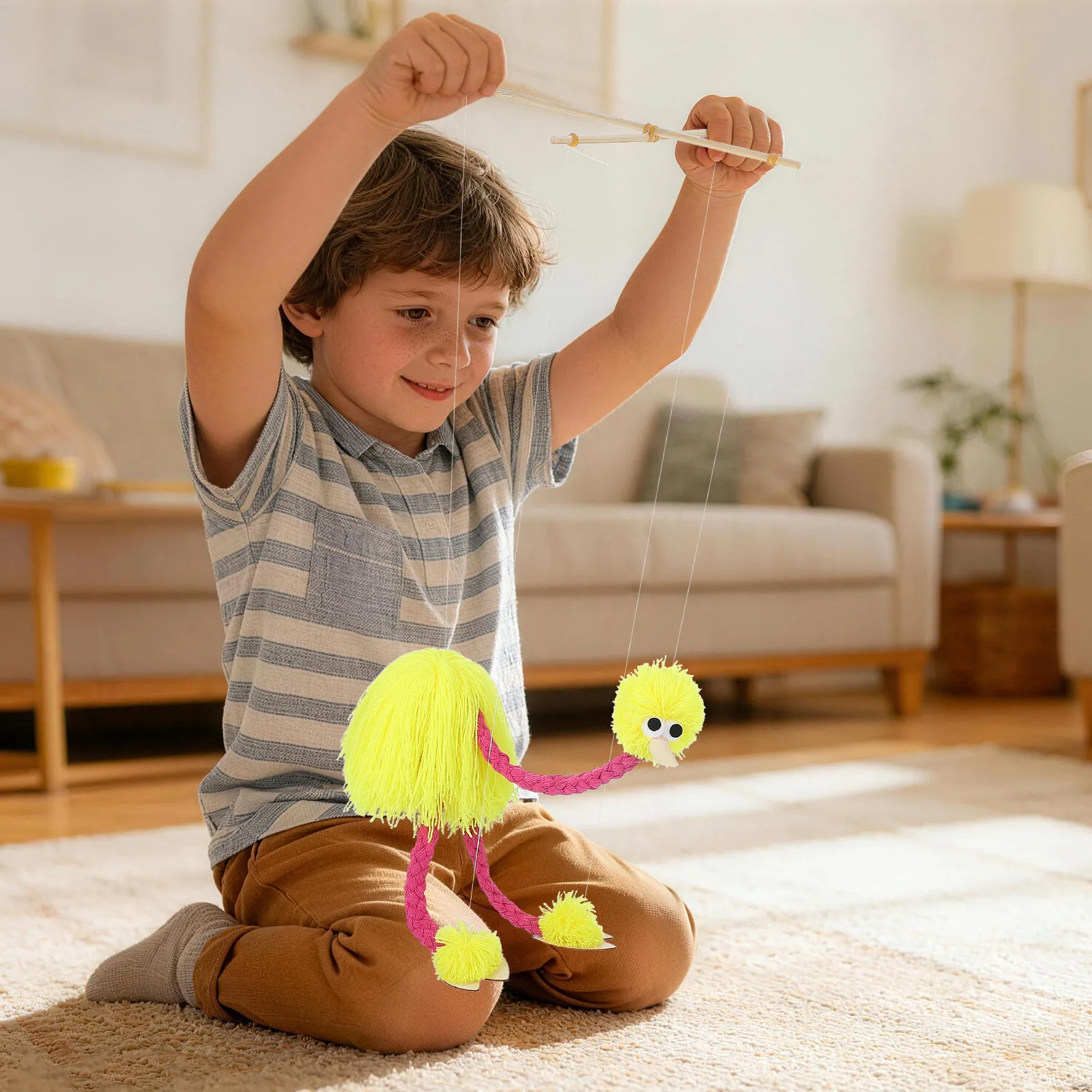 

Marionette Puppet Ostrich Animal Design Pull String Interactive Figure Craft for Kids Adults Creative Storytelling Performance