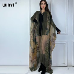 WINYI loose kimono summer Perspective sexy Cardigan Boho print beach dress bikini cover up Holiday beach outfits for women