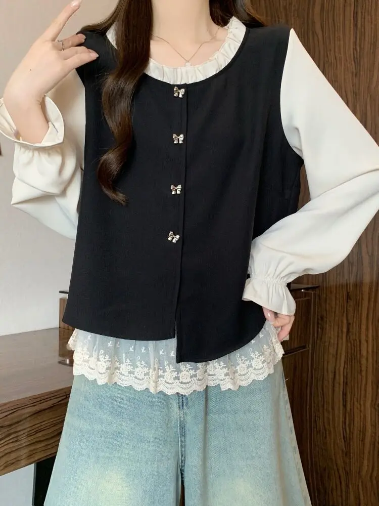 

Ele Lace irt Women's Faion Spring Clothing plus Size Lightweight Luxury Anti-Aging Sli Top French Sle Loose Fit