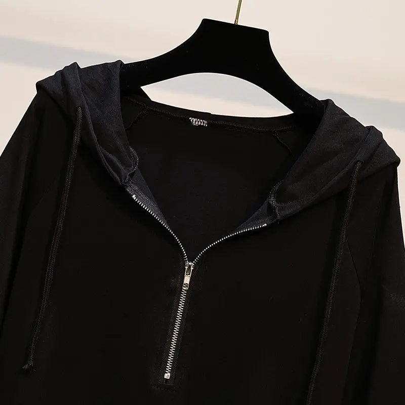 Damenbekleidung Vintage Solid Hooded Zipper Kleid Sommer Lose Kurzarm Casual T-Shirt Kleider