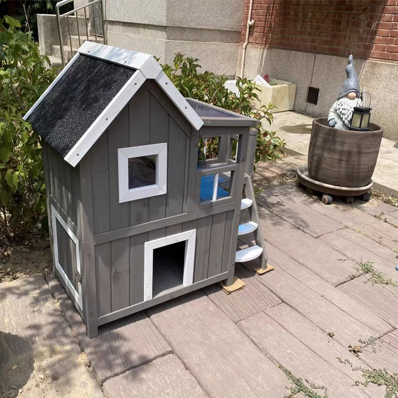 

Outdoor cat nest Solid wood cat escape house Semi-closed stray cat villa Universal rain and sun protection in all seasons Warm i
