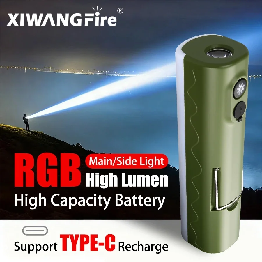 Multifunctional LED Flashlight, 2-in-1 Spotlight& Flood Light, USB-C Rechargeable Lantern with Hook for Camping Hiking Fishing