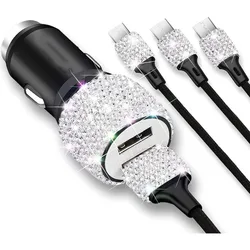 Caricabatteria per auto doppio USB Bling Bling Decorazioni per auto in cristallo con strass fatti a mano per decorazioni per auto a ricarica rapida per iPhone/Samsung