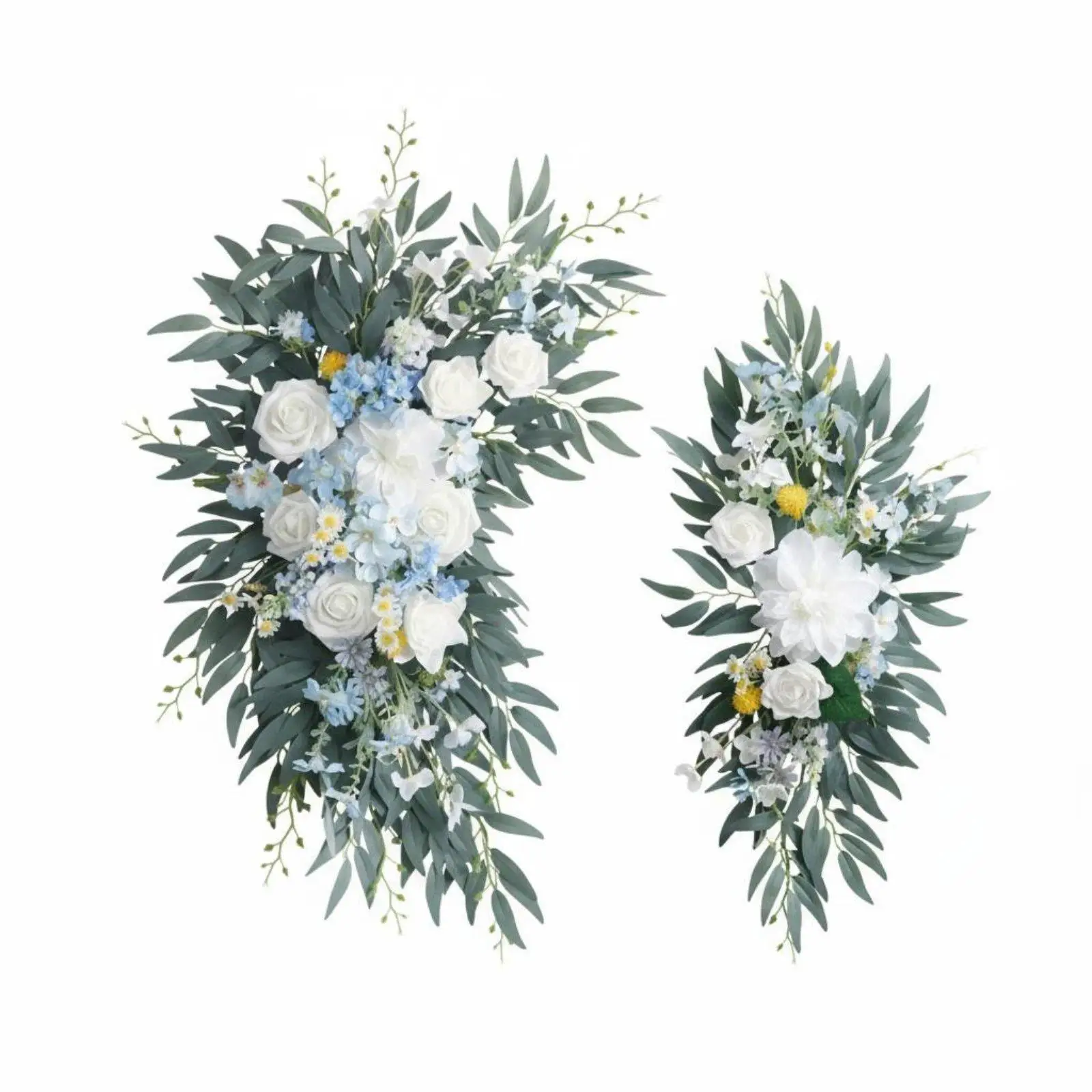 手作りの白と青の花飾り、ウェディングアーチ装飾用シルクフラワーキット