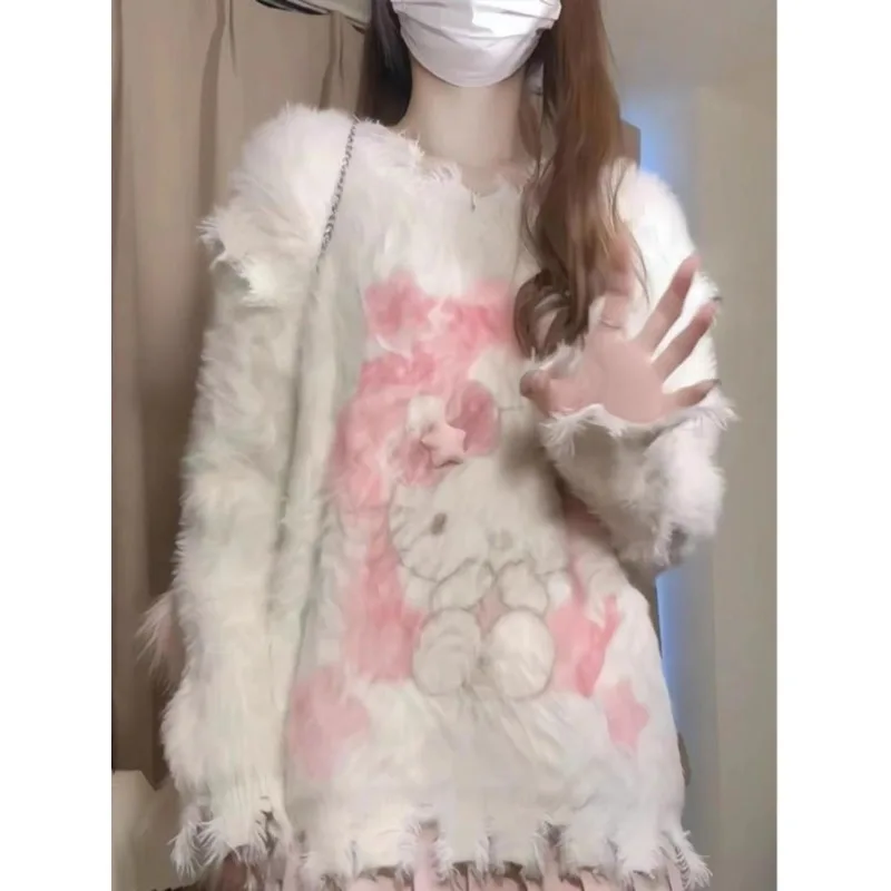 

Miniso, свитер Hello Kitty, имитация норки, милый Принт Y2k, модный вязаный свитер, милый игривый Топ в стиле преппи, новая коллекция для осени