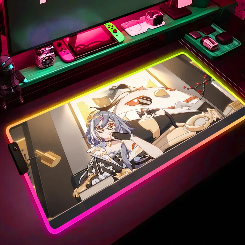 RGB Large Mouse Pad LED Light Game accessories Pad table mat computer game Mouse mat Honkai Impact 3 Home Decor Fu Hua Mousepad